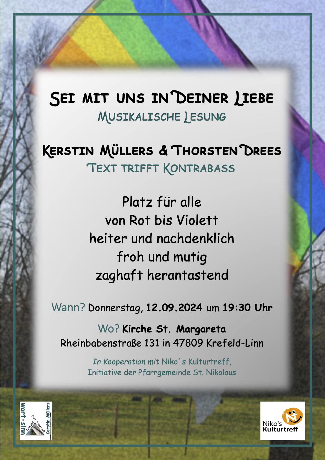 12.9.2024 Plakat_Musikalische Lesung_Sei mit uns in Deiner Liebe (c) St. Nikolaus Krefeld