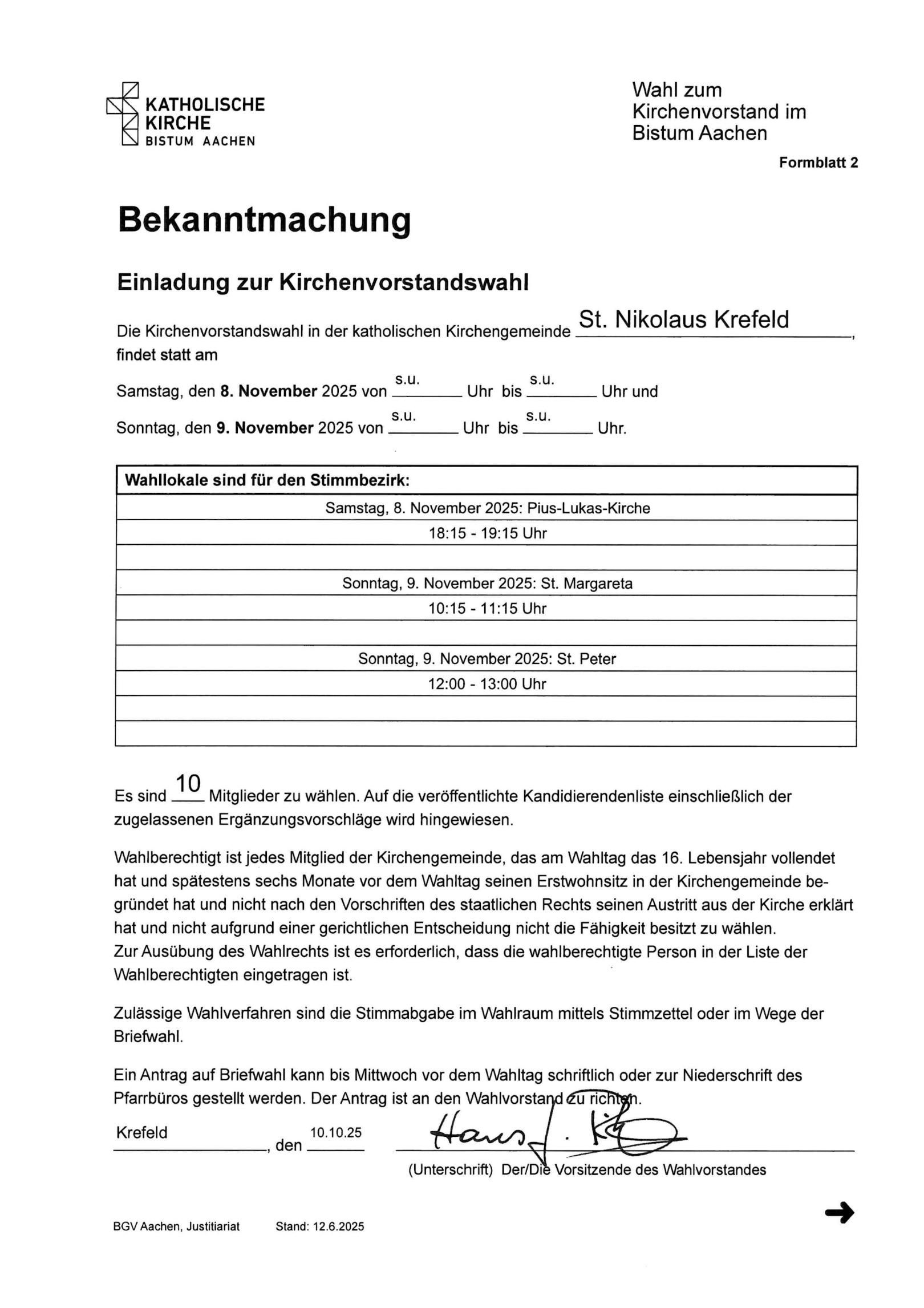 Einladung KV-Wahl (c) St. Nikolaus