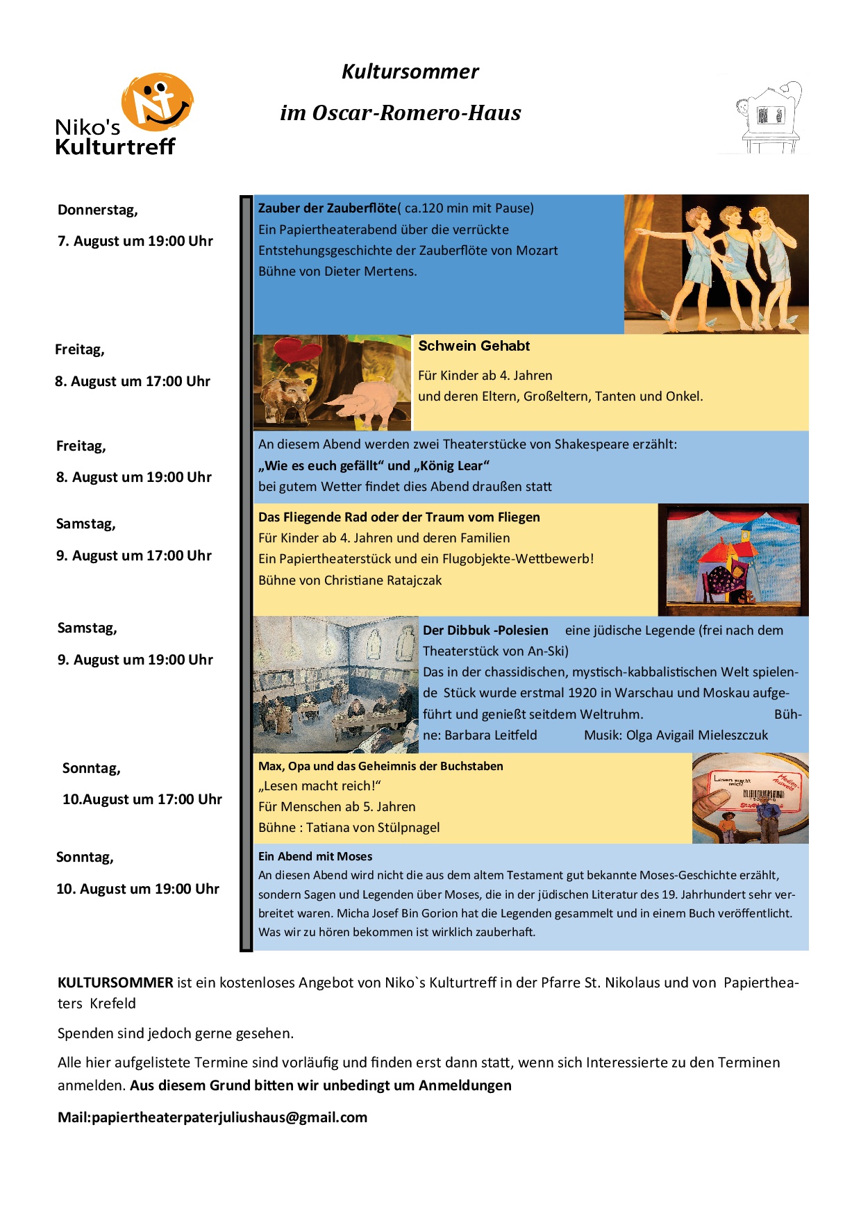 Kultursommer im Oscar-Romero-Haus (c) Papiertheater Krefeld